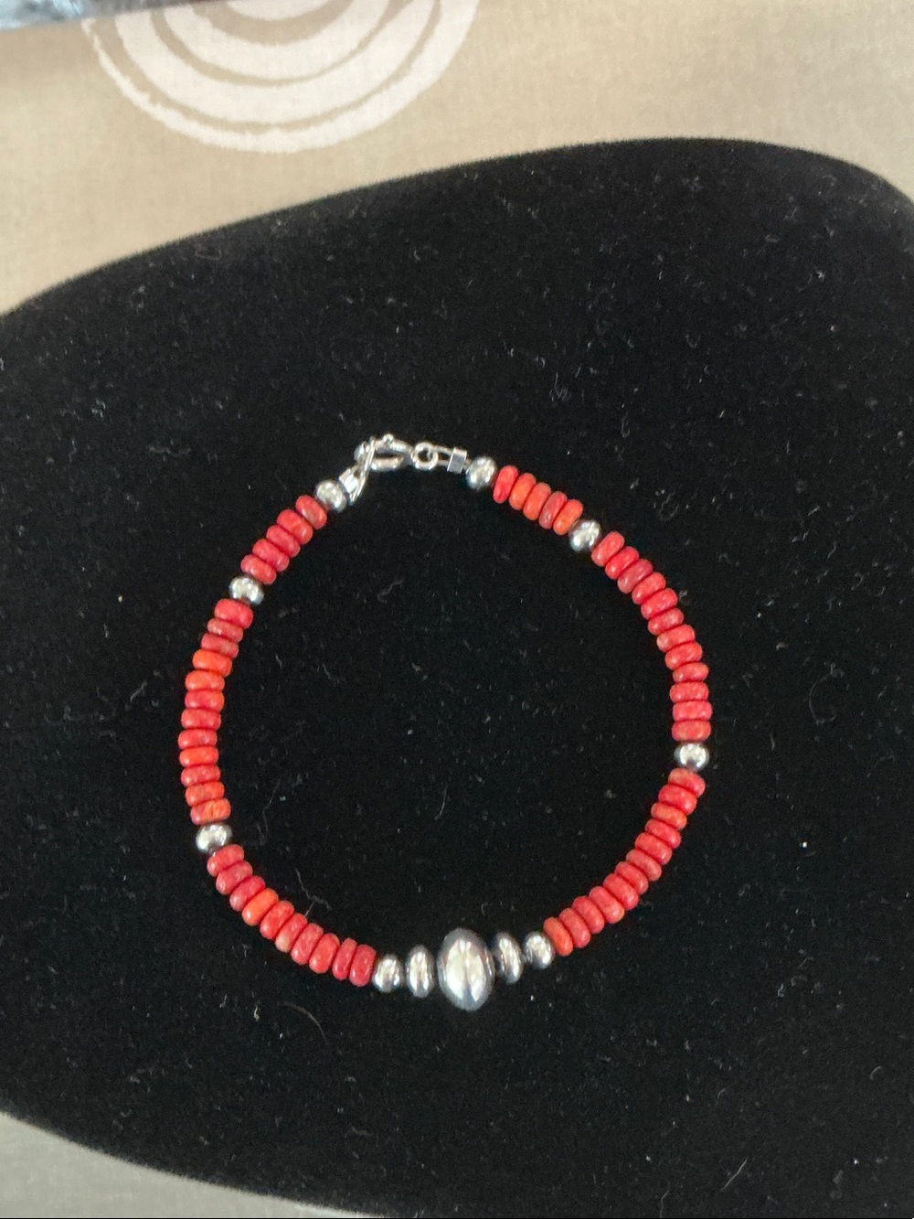 Red Coral Beaded Women’s Bracelet with Silver Accents
